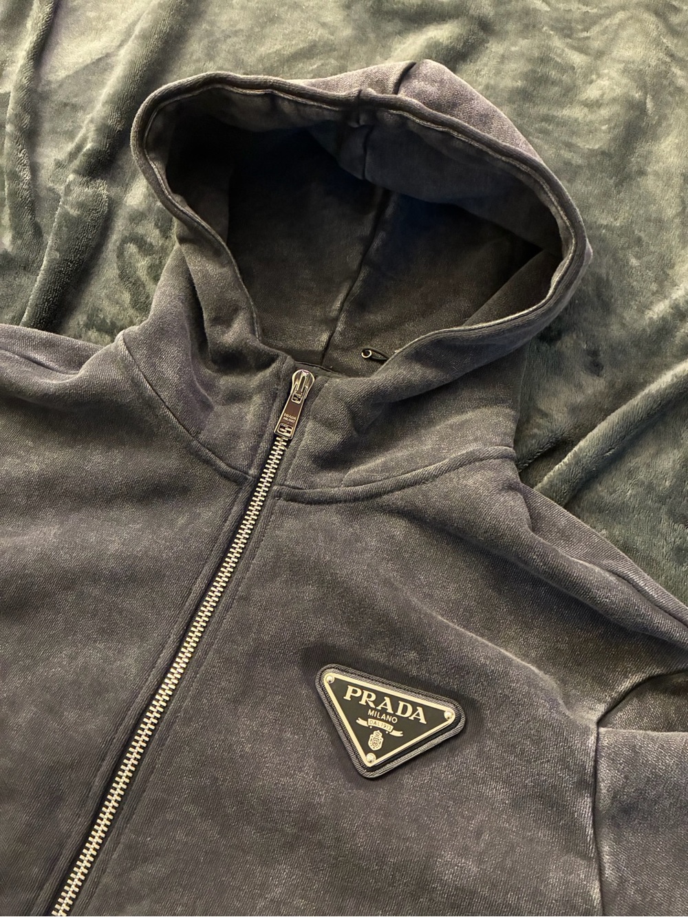 Prada Milano Charcoal Gray Zip Front Hoodie